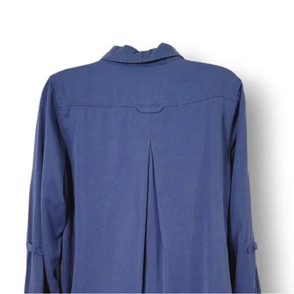 Soft Surroundings Blue Sleeve Tencel Snap Tab Tunic Shirt Denim Embroidered S - Picture 6 of 11
